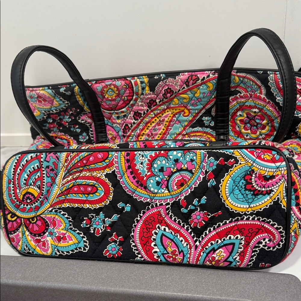 Vera Bradley Black Multi Parisian Paisley Quilted Tote - Picture 9 of 10